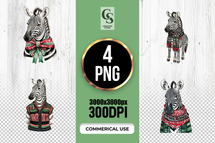 Zebra Bow Scarf Outfit Watercolor Clipart Sublimation PNG