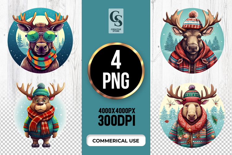 Winter Moose Clipart Sublimation PNG