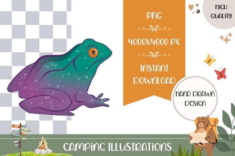 Hand Drawn Frog Illustration, Cartoon Glitter Frog PNG