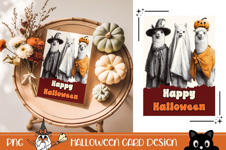 Retro Halloween Greeting Card, Halloween Lama Wall Art