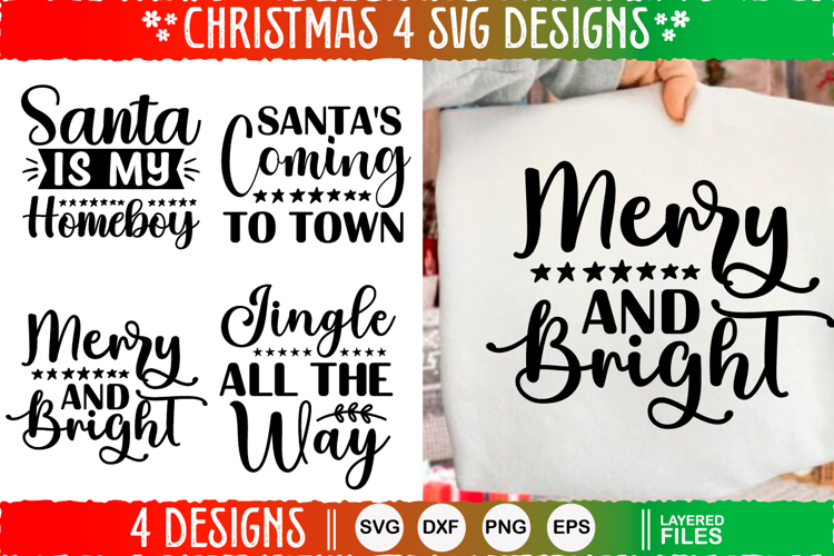 4 Christmas SVG Designs, Christmas SVG Cut file design