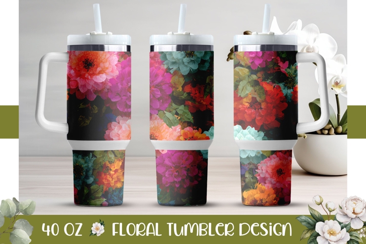 Floral Tumbler Wrap, Colorful Flowers 40 Oz Tumbler PNG