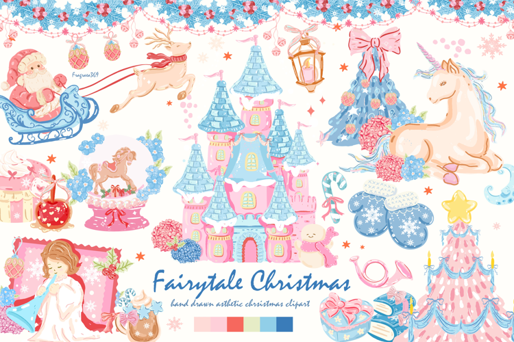 Cozy Christmas Clipart, Watercolor Pink Christmas Clipart