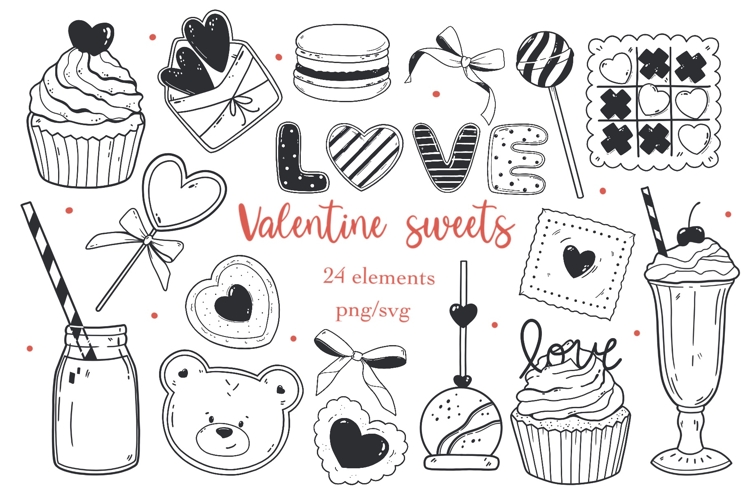 Hand-Drawn Valentine Sweets Doodle