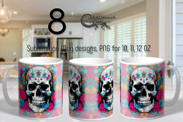 Skulls and flowers | Halloween Sublimation Mug design bundle