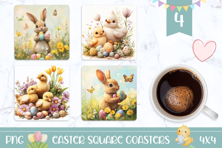 Easter Duck Square Coasters, Cartoon Easter Sublimation