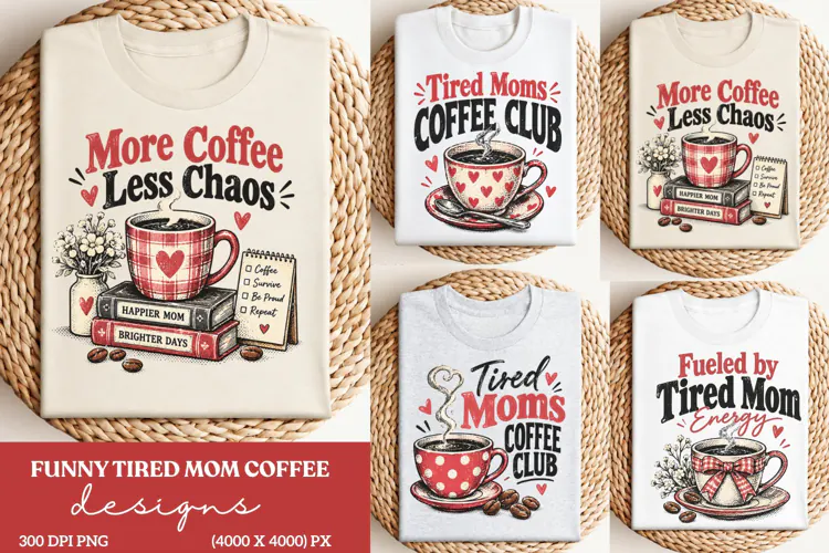 More Coffee Less Chaos Mom PNG, Tired Mom Coffee Club Sublim