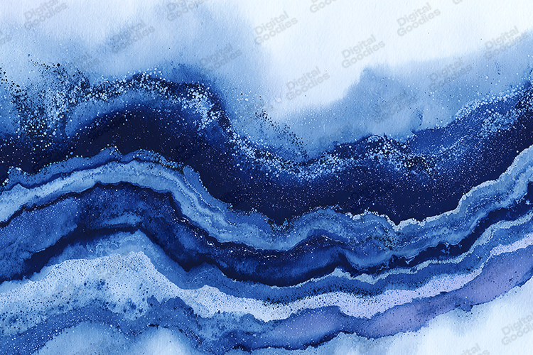 Blue Geode Watercolor Glitter River Texture Background