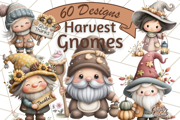 Fall Gnome Clipart PNG Cute Thanksgiving Gnomes