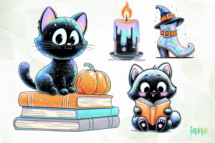 Pastel Halloween Cat Clipart Sublimation