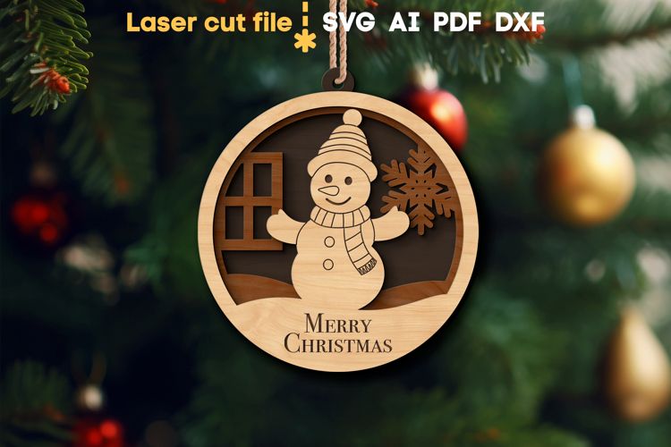 Christmas Ornament Snowman SVG laser cut file for Glowforge