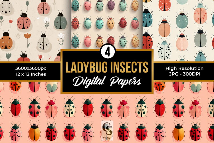 Ladybug Insects Digital Paper Pattern