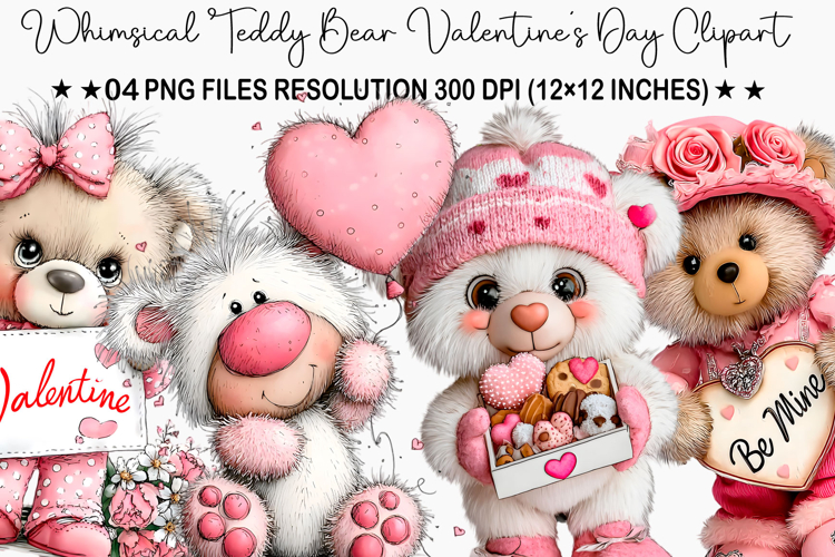 Whimsical Teddy Bear Valentines Day Clipart