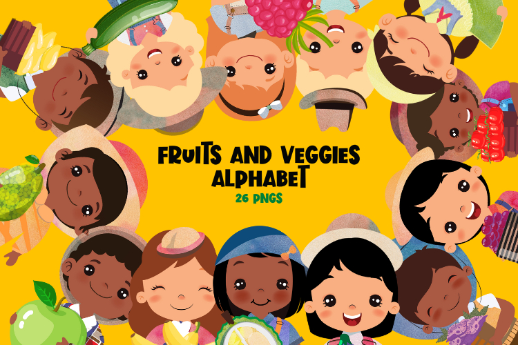 Fruits and Veggies Alphabet Clipart
