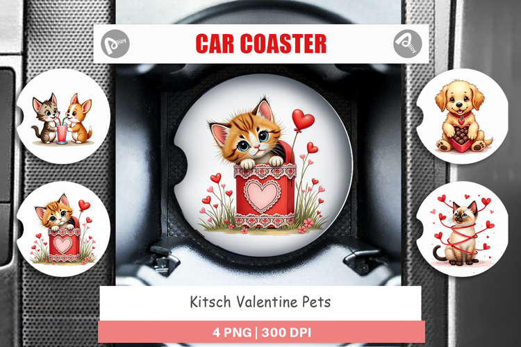 Kitsch Valentine Pets Car Coaster