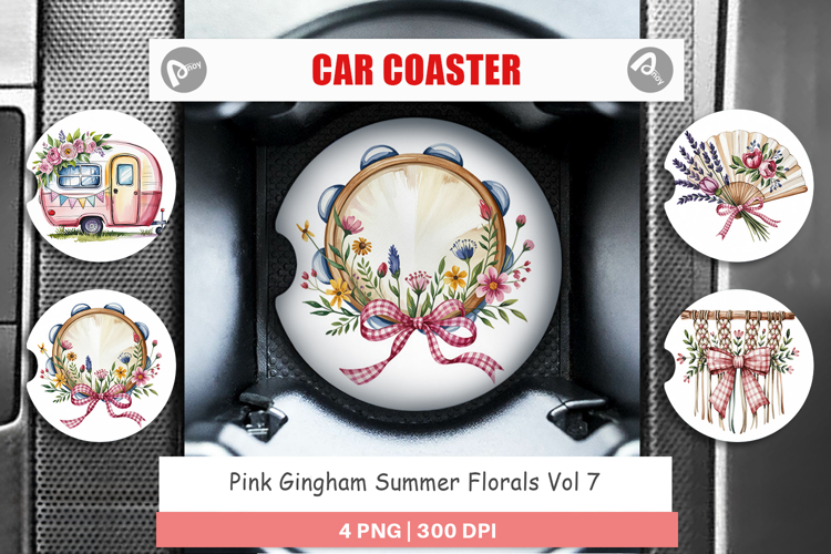 Car Coaster Pink Gingham Summer