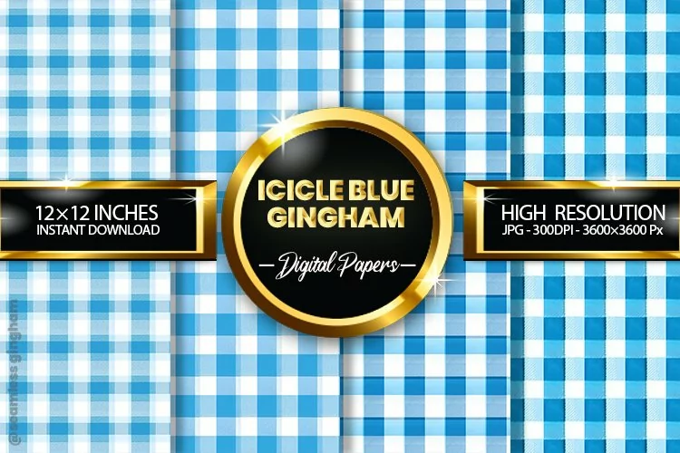 Icicle Blue Gingham Digital Papers 04 Variation