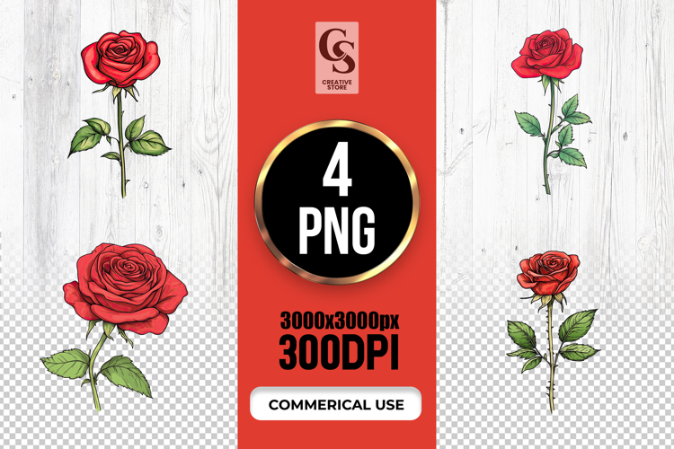 Red Rose Botanical Illustration Clipart Sublimation PNG