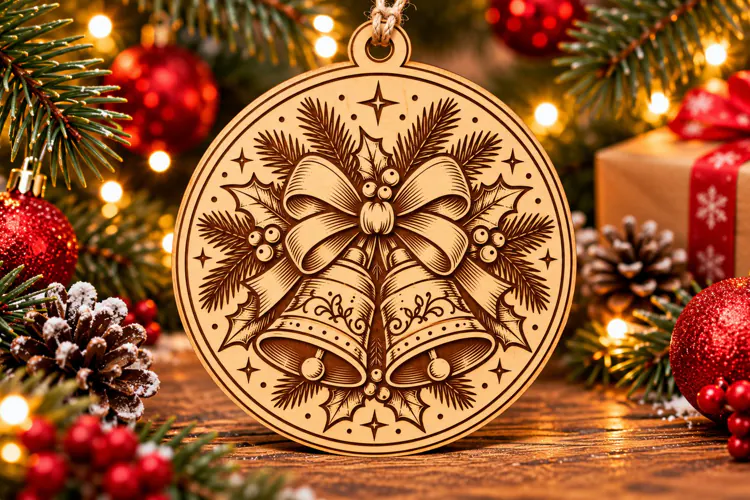 Christmas Bells Wooden Ornament PNG Laser Cut SVG