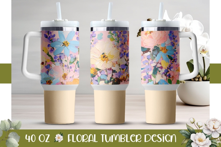 Floral Tumbler Wrap, Art Flowers 40 Oz Tumbler PNG
