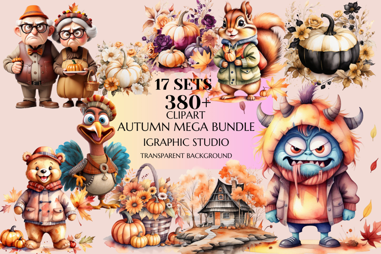 Huge Bundle, Autumn Mega Clipart Bundle, Fall Clipart