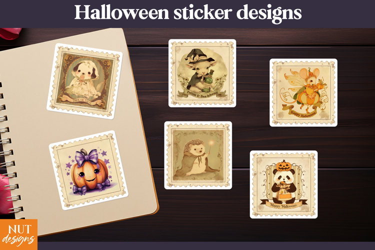 Vintage Halloween Stamps Stickers Cute Witchy Post Stamp