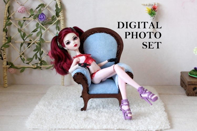 Doll with red lingerie photo set download, dollhouse BJD dol