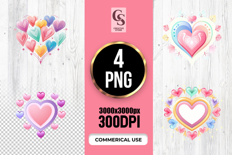 Colorful Heart Frame Clipart Sublimation PNG