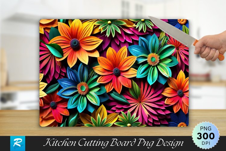 Colorful Floral Cutting Board Sublimation Design example image 1