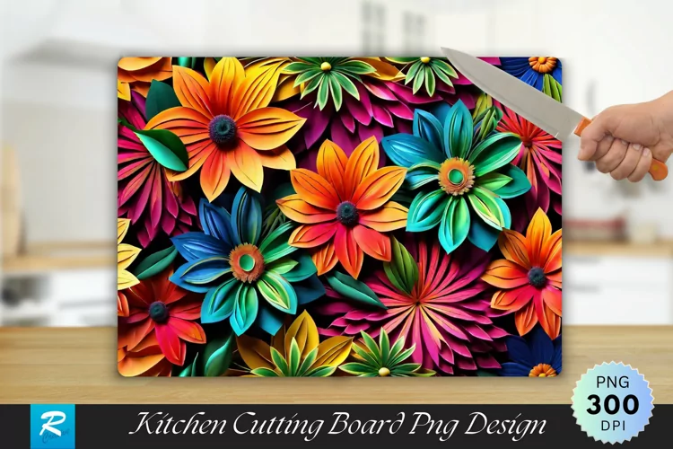 Colorful Floral Cutting Board Sublimation Design