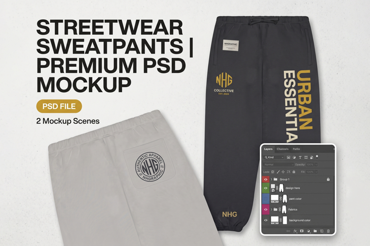 Streetwear Sweatpants PSD Mockup Front Back Template