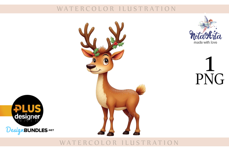 New Years Christmas deer watercolor