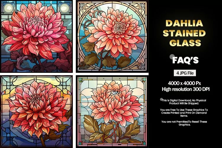 Stained Glass Dahlia Square Coaster - 04 Variations