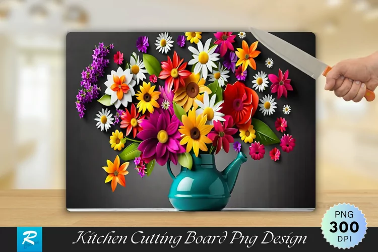 Colorful Flowers Cutting Board Sublimation Design