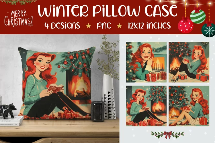 Vintage Christmas Pillowcase, Cartoon Christmas Pillow Case