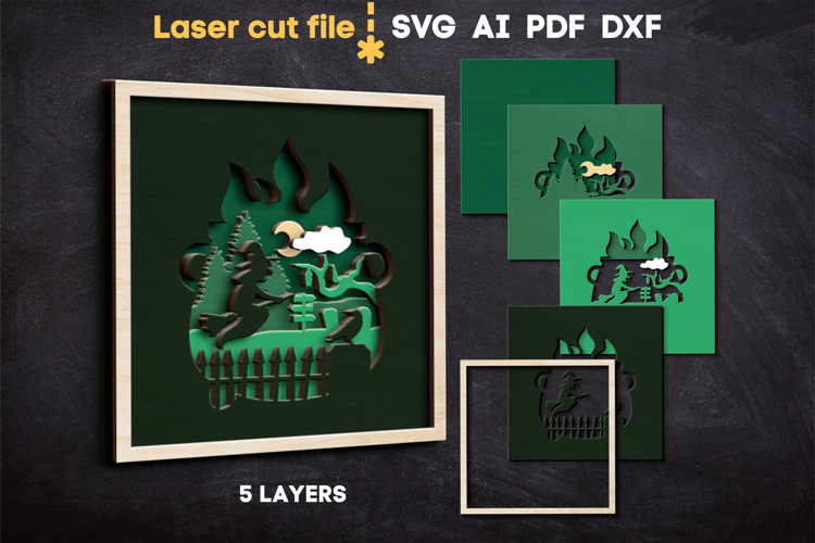 Halloween Witch Frame SVG laser cut files for Glowgorge