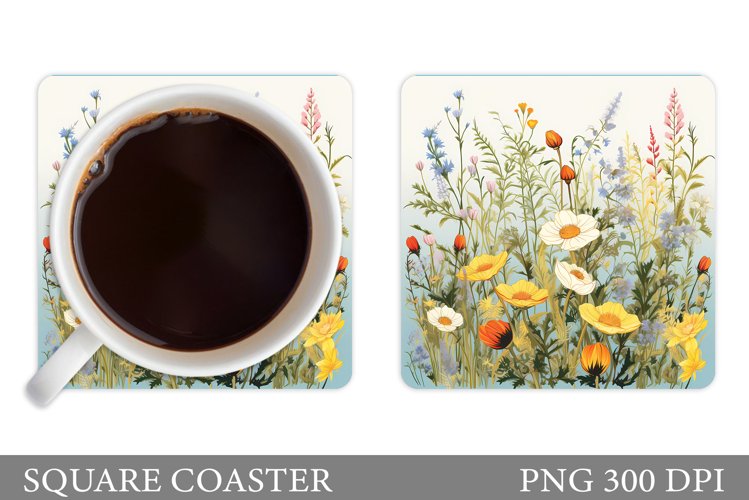 Flowers Coaster Sublimation. Wildflowers Coaster Design example image 1