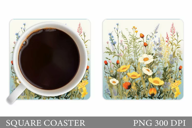 Flowers Coaster Sublimation. Wildflowers Coaster Design