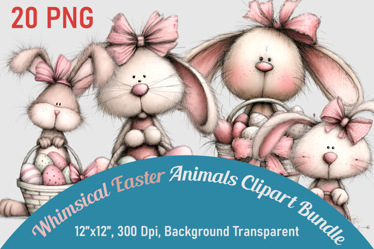 Whimsical Easter Animals Clipart Bundle