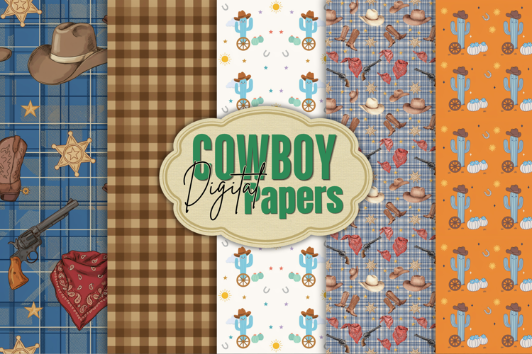 Watercolor Cowboy PNG Digital Paper