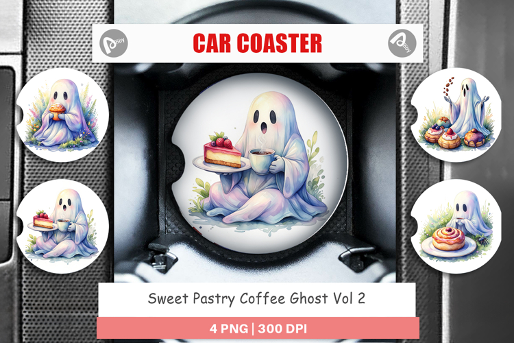 Sweet Pastry Coffee Ghost Car Coaster