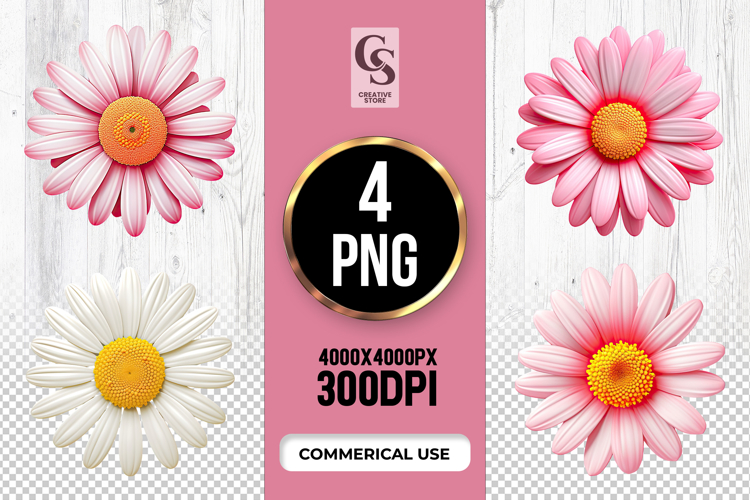 Pink Daisy Flowers Clipart Sublimation PNG