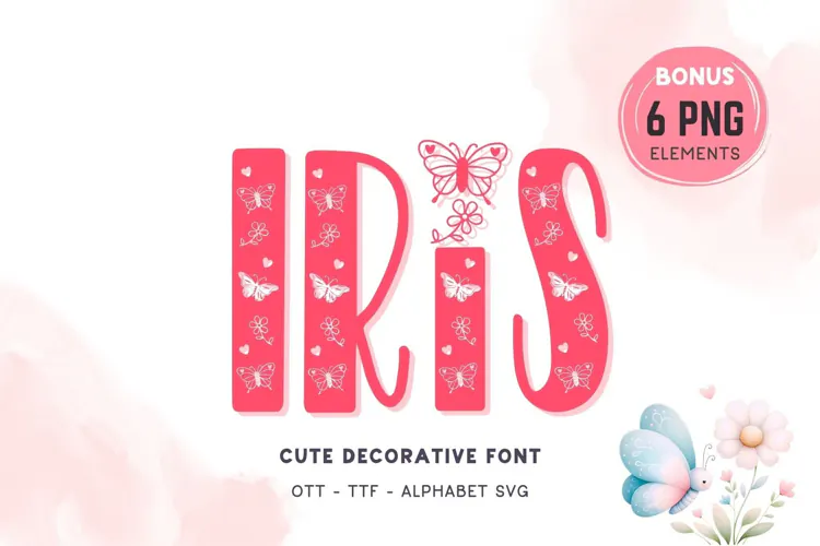 Iris Cute Decorative Font with Alphabet SVG