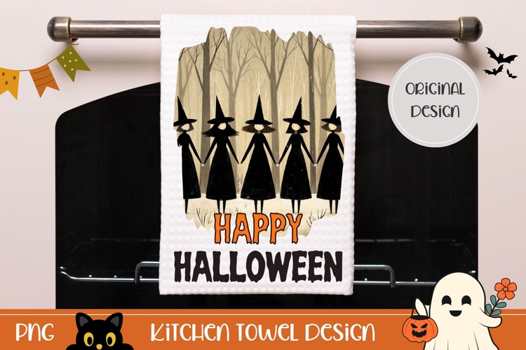 Happy Halloween Towel, Cartoon Halloween Witches Towel
