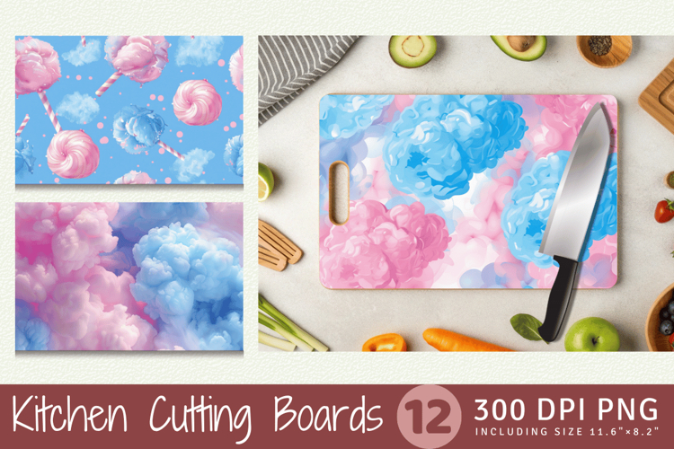 Pink Blue Cotton Candy Cutting Boards sublimation Design