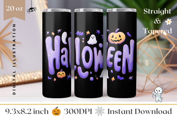 Neon Halloween Tumbler Wrap, Pumpkins Tumbler Design