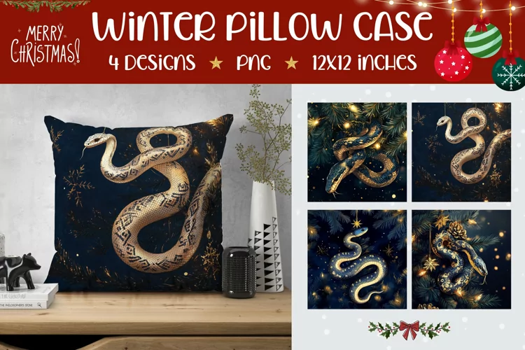 Gold Snake Pillowcase, Christmas Tree Pillow Case Designs