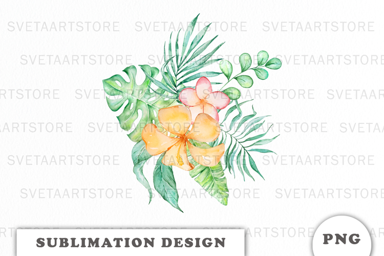 Watercolor Tropical Flowers Bouquet png