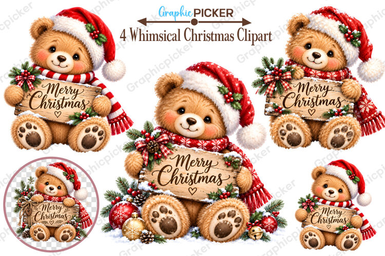 Whimsical Animal Christmas Clipart, Christmas Animals PNG example image 1