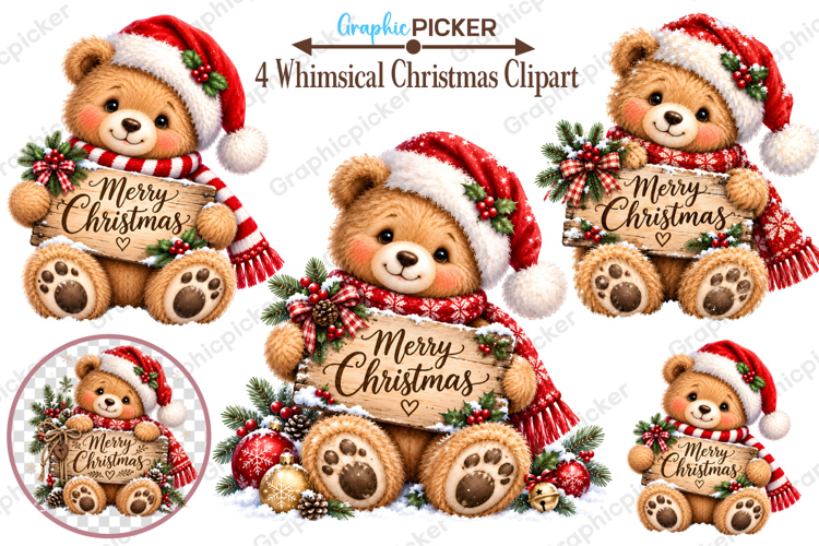 Whimsical Animal Christmas Clipart, Christmas Animals PNG